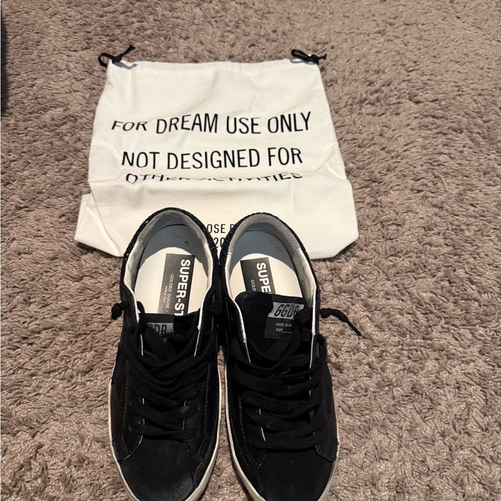 Size 36 Golden Goose Black Leather Low-Top Sneakers with White Soles